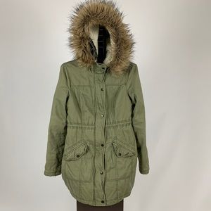 HOLLISTER PARKA JACKET WITH FAUX REMOVABLE FUR